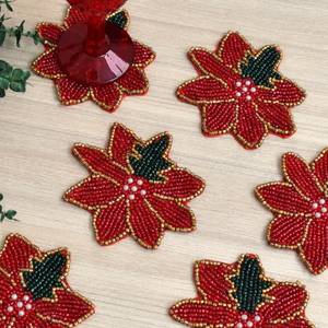 Handmade Knitted Embroidered Floral Pattern Coasters Eco-Friendly Polyester/Cotton Customizable Set of 4 for Home & Hotel Use - Product Image 3