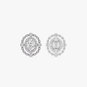 Boucles d'oreilles clous double halo ovales et rondes 2CTW en or blanc 14K avec diamants de laboratoire certifiés IGI, tendance pour femme - Product Image 5