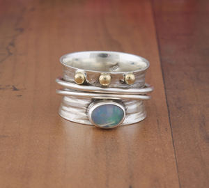 925 Sterling <b>Silver</b> Bezel Setting Opal Band Brilliant Cut Handmade Classic <b>Boho</b> Dainty Solitaire <b>Ring</b> Certified Wedding Party - Product Image 1