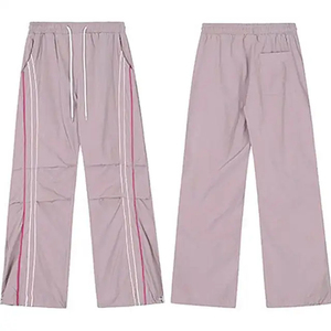 Men's Acid Wash Mid Waist <b>Wide</b> <b>Leg</b> Vintage Sporty Casual <b>Pants</b> Elastic Waist Drawstring Closure Side Stripe - Product Image 4