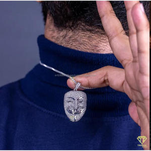Luxury Face Mask Pendant With VVS Moissanite Diamonds <b>Solid</b> 925 <b>Silver</b> Hip Hop <b>Necklace</b> Jewelry For Men Women - Product Image 5
