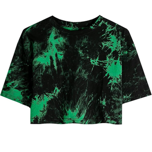 Women's <b>Tie</b> <b>Dye</b> Crop <b>Top</b> Short Sleeve Crew Neck Loose Fit Casual Jersey T-Shirt Green Black Pattern Spring Summer Wear - Product Image 1