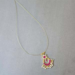 Fine Beaded Jadau Dangler Pendant with Invisible Chain - Product Image 3