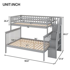 Letto a Castello Grigio con Scala e Contenitore, Dimensioni Twin Over Full, per Bambini - Product Image 5