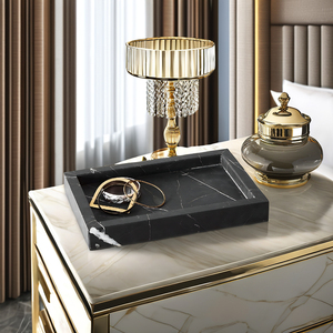 Bandeja de servicio de mármol negro hecha a mano, exhibición de Perfume de joyería dorada, bandeja de tocador de baño elegante para uso en Hotel, bandeja de piedra decorativa - Product Image 1