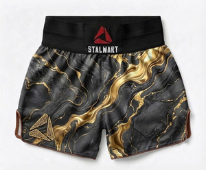Shorts de Muay Thai Stalwart, motif or marron, polyester et coton, séchage rapide, écologiques, personnalisables, durables, toutes saisons - Product Image 4