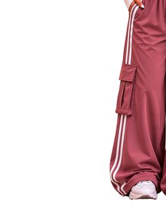 Pantalon cargo en molleton imperméable écoresponsable rose poudré taille mi-haute coupe droite pour femme avec cordon de serrage, style sportif décontracté et coupe ample - Product Image 4