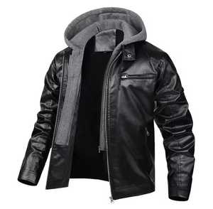 <b>Men's</b> Genuine <b>Leather</b> Waterproof <b>Jacket</b> Zipper Closure High Street Moto Biker Style Solid Color Autumn Regular Length - Product Image 2