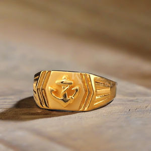 Anillo de oro audaz y masculino de 22 quilates para hombre Estilo simbólico y real para Aniversario de fiesta de boda - Product Image 1