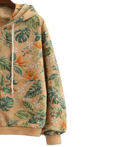 Sudadera con Capucha para Mujer, Diseño Personalizado con Estampado de Hojas Tropicales Beige, Felpa de Algodón, Estilo Casual, Fabricante Personalizado, Proveedor de Ropa al por Mayor - Product Image 4