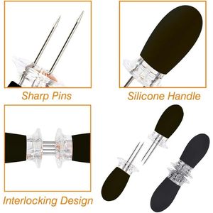 16Pcs Black Stainless Steel Corn Cob Holders Interlocking Design Skewers for Home Cooking & <b>BBQ</b> Parties 8 Pairs/Corn Holders - Product Image 2