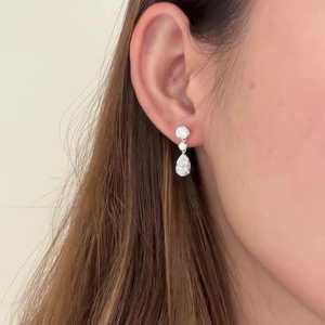 Pear Round Lab Grown Diamond Dangle Drop Earrings Custom 4.20Ct 925 Silver 14K Gold Bridal Wholesale Factory Price Manufacturer - Product Image 2