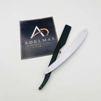 Rasoir droit professionnel pliant en acier inoxydable pour hommes, blanc et noir, lame simple apparente, logo personnalisé, pour barbier, utilisation humide