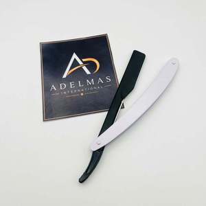 Rasoir droit professionnel pliant en acier inoxydable pour hommes, blanc et noir, lame simple apparente, logo personnalisé, pour barbier, utilisation humide - Product Image 4