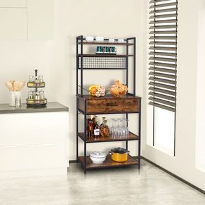 5 Tier Free Standing Kitchen Bakers <b>Rack</b> with 10 S Shaped Hooks 1 Drawer Industrial <b>Microwave</b> Oven Stand Kitchen Utility Cart - Product Image 3