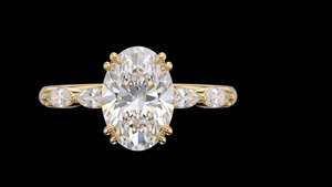 Bague de fiançailles en diamants de laboratoire taille ovale avec pierre latérale marquise, bague de mariage pour femme, cadeau d'anniversaire, bague solitaire - Product Image 3