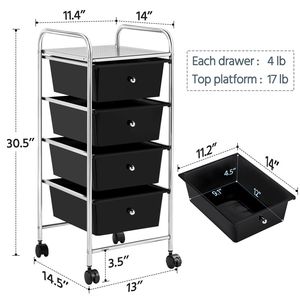 4-Drawer Metal Frame Rolling <b>Storage</b> Cart with Wheels Black Plastic and Iron <b>Trolley</b> for Bathroom and Home Use - Product Image 2
