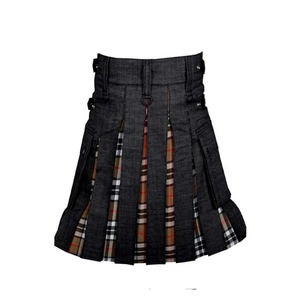 Men's <b>Wool</b> Kilt Solid Black Tartan Lined Hybrid Skirt Regular Fit Adult Size In-Stock - Product Image 5