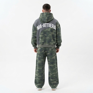 Conjunto de Sudadera con Capucha y Pantalones Deportivos de Camuflaje Verde para Hombre, Corte Holgado, Estilo Urbano, Personalizable OEM ODM, Venta al Por Mayor - Product Image 2
