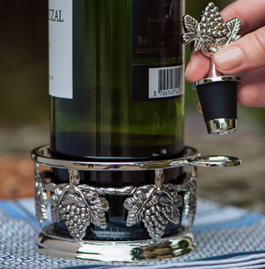 Unique Crafts Customised Design Silver Embossed Grapes Design Aluminium Crystal Wine Bottle Coaster With Amazing Price - Product Image 1