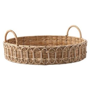 Handmade Woven Rattan Decorative Tray Round With Handle Bohemian Style Plant Fiber Single Piece <b>Home</b> Decor - Product Image 3