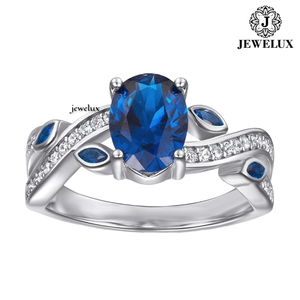 Anillo de Compromiso Ovalado de Plata 925 con Baño de Rodio y Zafiro Jewelux Unisex, con Engaste de Diamantes Redondos, Estilo Lujoso de la India - Product Image 1