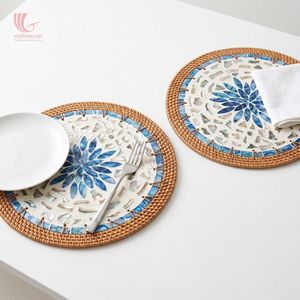 Salvamantel Redondo Bohemio de Nácar Hecho a Mano con Incrustaciones de Concha, 3mm de Grosor, Ecológico, Fabricante Vietnamita OEM ODM - Product Image 1
