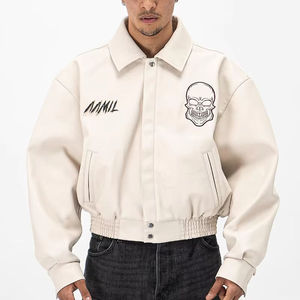 Custom Motorcycle <b>Jacket</b> Embroidery Logo Genuine <b>Leather</b> Baseball Bomber Crop Varsity <b>Jacket</b> for <b>Men</b> - Product Image 5
