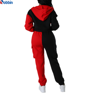 Conjunto Deportivo con Capucha para Mujer de BOBBIN INDUSTRIES, Color Rojo y Negro, Mangas Largas, Pantalones Deportivos Casuales con Bolsillos Laterales, Ropa de Otoño - Product Image 1