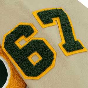 เสื้อแจ็คเก็ตหนังสไตล์ Letterman สีเขียวเรโทร ยี่ห้อ Furat Leathers สำหรับผู้ชายและผู้หญิง สไตล์วิทยาลัย สตรีทแวร์ สีแดงขาว ระบายอากาศได้ดี กันลม - Product Image 4