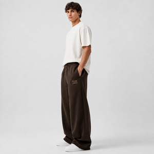 Wholesale Premium Quality Men's <b>Brown</b> Fleece Sweatpants Elastic Waist Wide Leg Casual Pants With Custom Logo <b>Joggers</b> For Unisex - Product Image 2