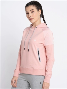 Sudadera con Capucha Rosa para Mujer, Color Sólido, Algodón y Felpa de Bambú, Corte Regular, Estilo Otoñal, con Bolsillos - Product Image 2