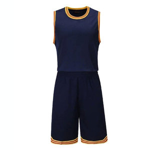 Ensemble de maillot de basket-ball bleu marine pour homme, sans manches, col rond, taille élastique, respirant, polyester, coupe régulière, toutes saisons - Product Image 1
