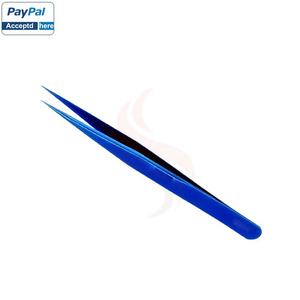 Lot de 5 pinces à cils en acier inoxydable bleu pour extensions de cils, avec plateau de rangement, emballage personnalisé, vente en gros - Product Image 2
