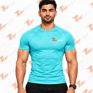 Chemise de compression de course à pied de haute qualité T-shirt de gymnastique musculaire à col rond Logo personnalisé Sports logo personnalisé T-shirts de compression pour hommes - Product Image 5