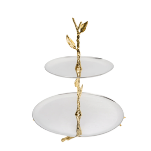 Elegant Golden <b>Cake</b> Stand 2 <b>Tier</b> Metal Dessert Display Home Decor Center Piece Serving Platter For At Any Occasion In Low Price - Product Image 5