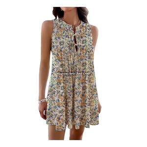 Vestido Boho de Verano para Mujer, Vestido Bohemio con Estampado Tribal Hippie Floral, Vestido Corto sin Mangas, Ropa de India y Pakistán - Product Image 6