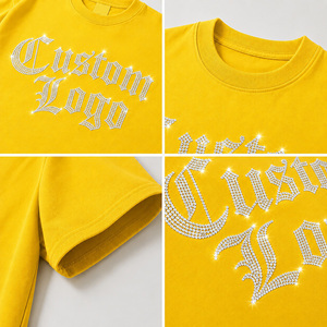 Camiseta Extra Grande Amarilla Personalizada con Pedrería |   Camiseta gótica con estampado de cristales brillantes |   Camiseta de Moda Urbana Unisex al por Mayor - Product Image 5
