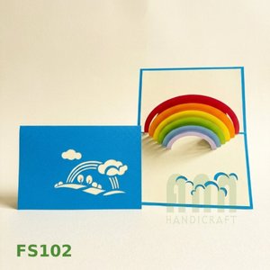 Cartes de vœux rectangulaires 3D Pop-up écologiques faites à la main ANN HANDICRAFT pour anniversaire, amitié, remerciement, thème arc-en-ciel du Vietnam - Product Image 4