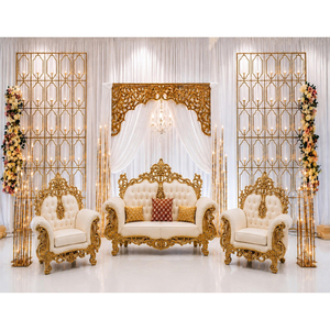 Compre Sofás de Boda Tallados a Mano Estilo Real, Exquisito Juego de Sofás Nupciales Blancos y Dorados para Grandes Escenarios de Recepción - Product Image 1