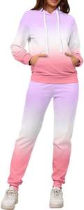 Casual Jogging <b>Suits</b> Tracksuits Long Sleeve Hoodie Sweatshirts Drawstring Sweatpants Two Piece Sets <b>Purple</b> Pink Gradient - Product Image 5