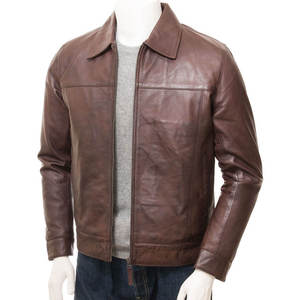 Men's Vintage Brown Genuine <b>Leather</b> Bomber <b>Jacket</b> with Full Zip Closure Premium Men's <b>Leather</b> Flight <b>Jacket</b> Classic Rib Knit - Product Image 3