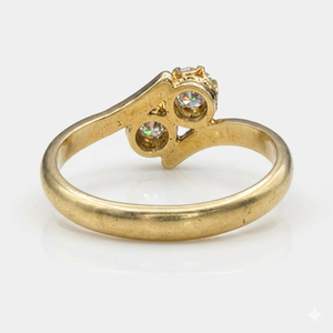 แหวนหมั้นแบบ Toi et Moi ชุบทองคำแท้ 14K/18K สไตล์ยุโรปโบราณ ประดับเพชรเพาะเลี้ยงในห้องปฏิบัติการ รับรองโดย IGI ดีไซน์วงแหวนโค้ง - Product Image 2