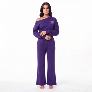 Ensemble deux pièces personnalisable en molleton de coton : crop top à épaules tombantes et pantalon jogger évasé à jambes larges - Product Image 5