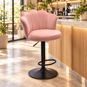 <span class=keywords><strong>Taburete</strong></span> de Bar Ajustable DM de Terciopelo con Respaldo en Forma de Pétalo y Base de Metal Negro para Isla de <span class=keywords><strong>Cocina</strong></span> y Bar de Hotel - Product Image 1