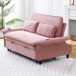 Divano Letto Multifunzionale in Tessuto a Righe Rosa da 65,74 Pollici con Braccioli e Schienale per Camere da Letto e Soggiorni - Product Image 5