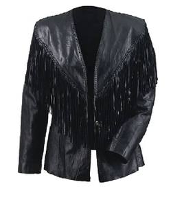 Women's Genuine Leather <b>Raw</b> Solid Windproof Fringed Motorcycle Jacket V-Neck Full Sleeve Western Style Winter - Product Image 3