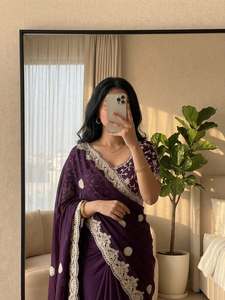 ผ้าไหมรังโกลีพร้อมงานปักลายสวยงาม ประดับด้วยลูกปัด งานปักขอบหนัก และลายบุตติ พร้อมเสื้อปักสำเร็จรูป - Product Image 4