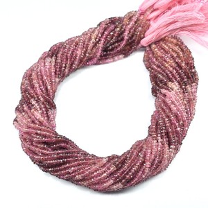 Cuentas facetadas de turmalina rosa natural de 4 mm, cuentas de turmalina rubelita con tonalidades para la fabricación de joyería, venta al por mayor. - Product Image 1