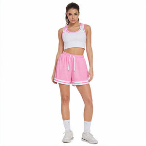 กางเกงบาสเก็ตบอลตาข่ายปักโลโก้แบบกำหนดเอง ไม่มีกระเป๋า เอวสูงรูดเชือก กางเกงกีฬาตาข่ายสำหรับผู้หญิง - Product Image 4